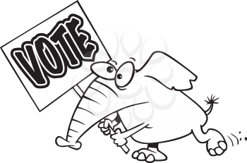 Royalty Free Clipart Image of an Elephant With a Vote Sign