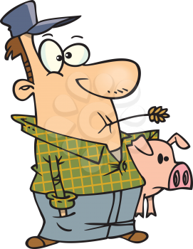 Royalty Free Clipart Image of a Farmer With a Pig