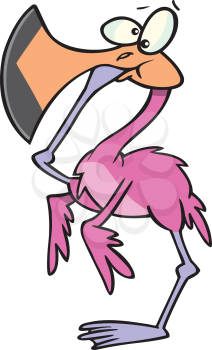 Royalty Free Clipart Image of a Flamingo With a Leg in Its Mouth