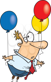 Royalty Free Clipart Image of a Man Floating With Balloons