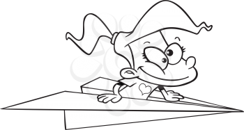 Royalty Free Clipart Image of a Little Girl in a Paper Plane
