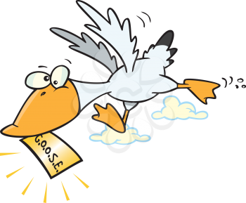 Royalty Free Clipart Image of a Goose With a paper With Goose on It