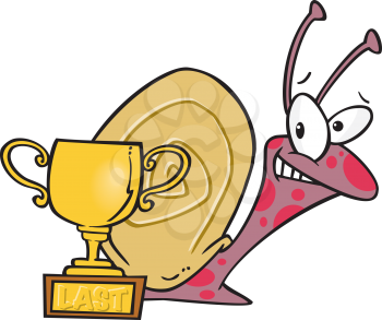 Royalty Free Clipart Image of a Snail With a Last Place Trophy