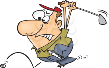 Royalty Free Clipart Image of a Golfer Chasing a Ball