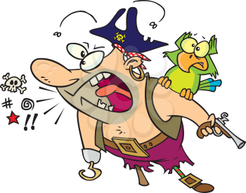 Royalty Free Clipart Image of a Talking Pirate With a Bird