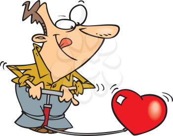 Royalty Free Clipart Image of a Guy Pumping Air Into a Heart