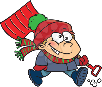 Royalty Free Clipart Image of a Kid With a Winter Shovel