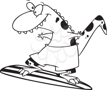 Royalty Free Clipart Image of a Surfing Dinosaur