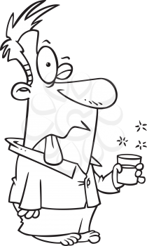 Royalty Free Clipart Image of a Man With a Bad Tasting Drink