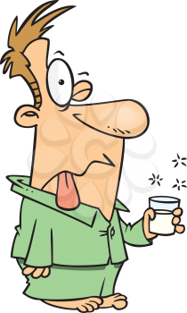 Royalty Free Clipart Image of a Man Drinking Sour Milk