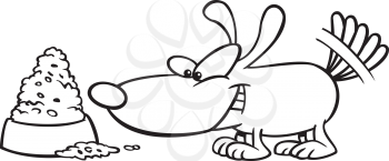 Royalty Free Clipart Image of a Dog With a Big Bowl of Food