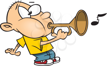 Royalty Free Clipart Image of a Boy Playing a Bugle