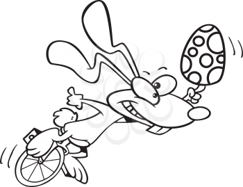 Royalty Free Clipart Image of a Bunny on a Unicycle With an Egg