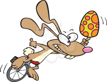 Royalty Free Clipart Image of a Rabbit on a Unicycle With an Egg