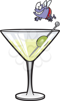 Royalty Free Clipart Image of a Fly Diving Into a Drink