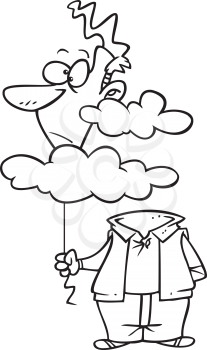 Royalty Free Clipart Image of a Man Holding His Head in the Clouds