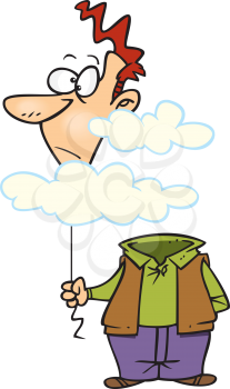 Royalty Free Clipart Image of a Man Holding His Head in the Clouds