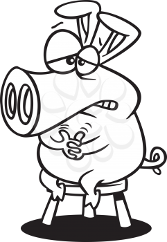 Royalty Free Clipart Image of a Pig Sitting on a Stool