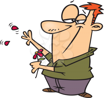 Royalty Free Clipart Image of a Man Picking Petals Off a Daisy
