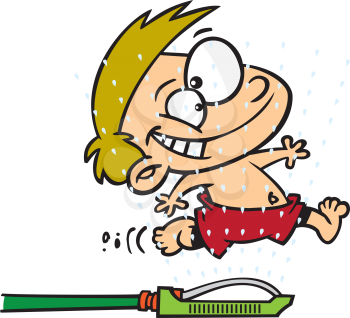 Royalty Free Clipart Image of a Child Running Through a Sprinkler