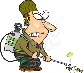 Royalty Free Clipart Image of a Man Spraying Weeds