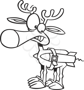 Royalty Free Clipart Image of a Rudolph With a Rocket Attached