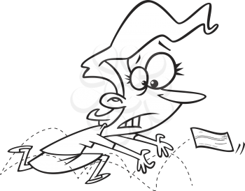 Royalty Free Clipart Image of a Woman Chasing a Bouncing Paper