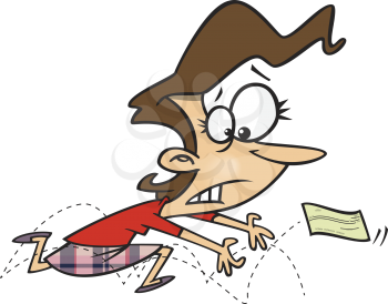 Royalty Free Clipart Image of a Woman Chasing a Bouncing Check
