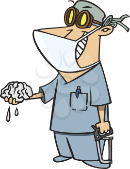 Royalty Free Clipart Image of a Doctor Holding a Brain