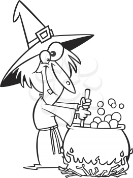 Royalty Free Clipart Image of a Witch at a Cauldron