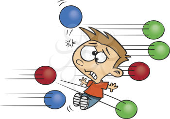 Royalty Free Clipart Image of a Kid Getting Hit By Balls