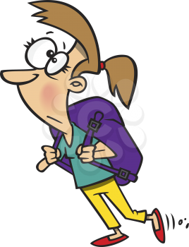 Royalty Free Clipart Image of a Girl With a Heavy Backpack