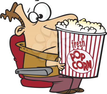 Royalty Free Clipart Image of a Man With a Big Box of Popcorn