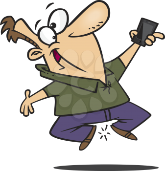Royalty Free Clipart Image of a Happy Man With a New Phone