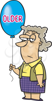 Royalty Free Clipart Image of a Woman Holding a Balloon With Older On It