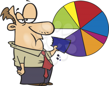 Royalty Free Clipart Image of a Man Eating a Pie Chart