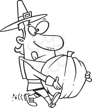 Royalty Free Clipart Image of a Pilgrim With a Pumpkin