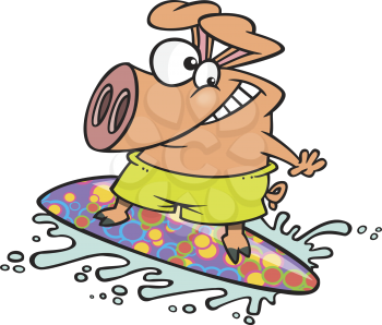 Royalty Free Clipart Image of a Surfing Pig