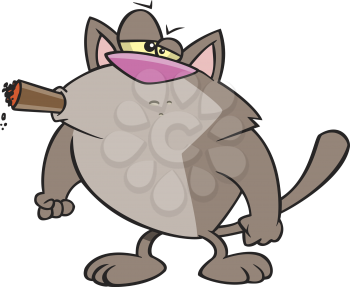 Royalty Free Clipart Image of a Cat Smoking a Cigar