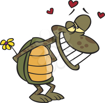 Royalty Free Clipart Image of a Turtle in Love