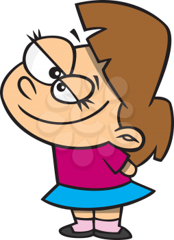 Royalty Free Clipart Image of a Little Girl Looking Coy