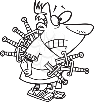 Royalty Free Clipart Image of Cesar With Daggers Stuck in Him