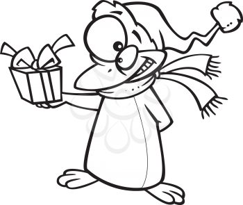 Royalty Free Clipart Image of a Penguin With a Present