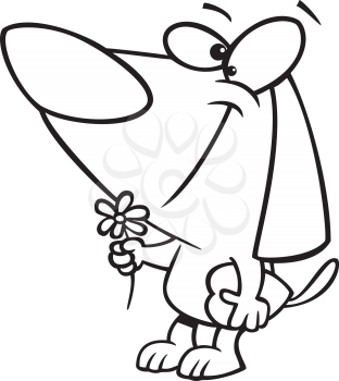 Royalty Free Clipart Image of a Dog With a Daisy