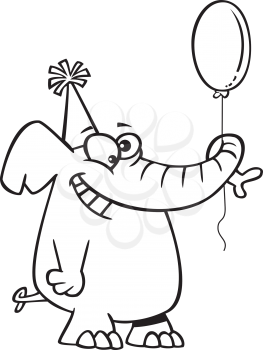 Royalty Free Clipart Image of an Elephant Holding a Balloon