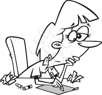 Royalty Free Clipart Image of a Woman with Writers Block