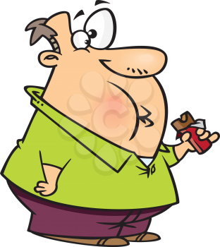 Royalty Free Clipart Image of a Man Eating a Chocolate Bar