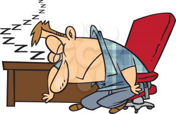 Royalty Free Clipart Image of a Man Sleeping at a Desk