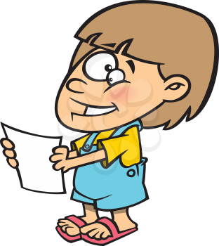 Royalty Free Clipart Image of a Girl Holding a Report Card