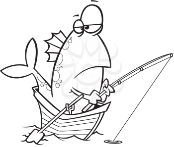 Royalty Free Clipart Image of a Fish in a Boat Fishing